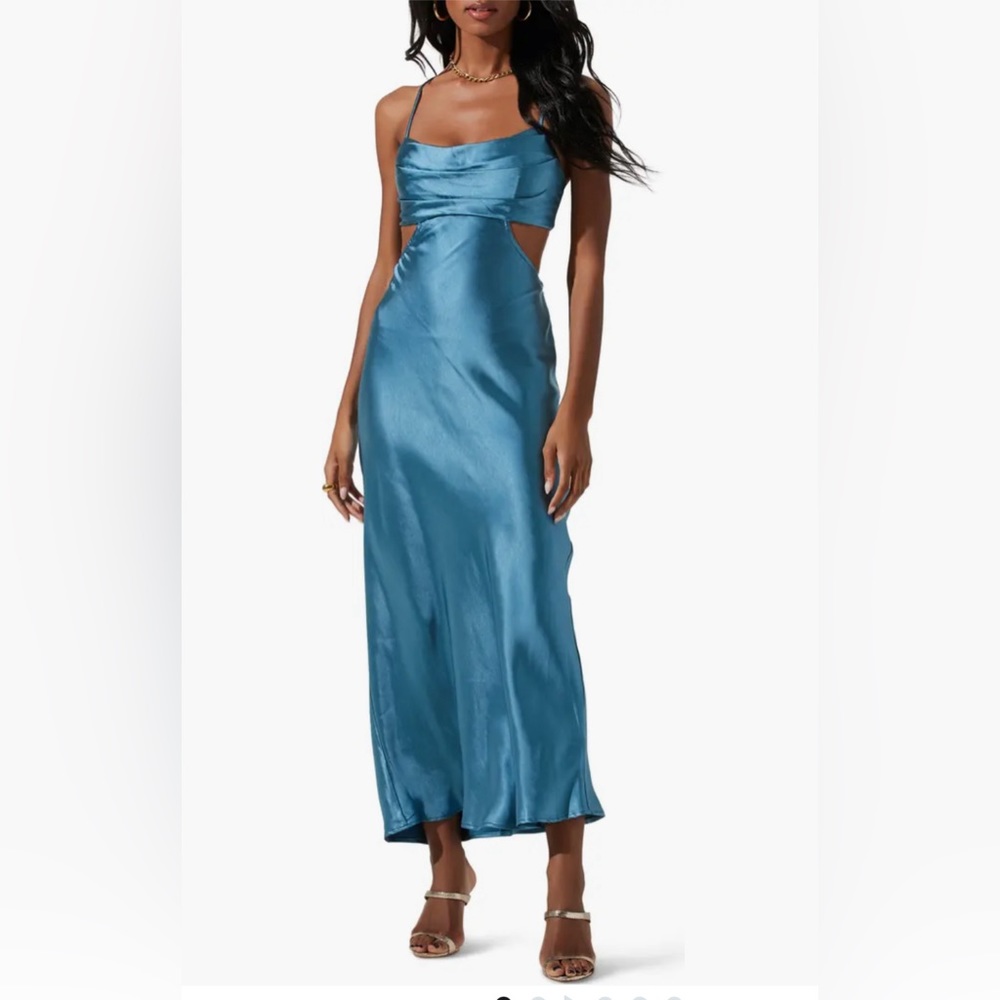 Blue Cutout Satin Slipdress